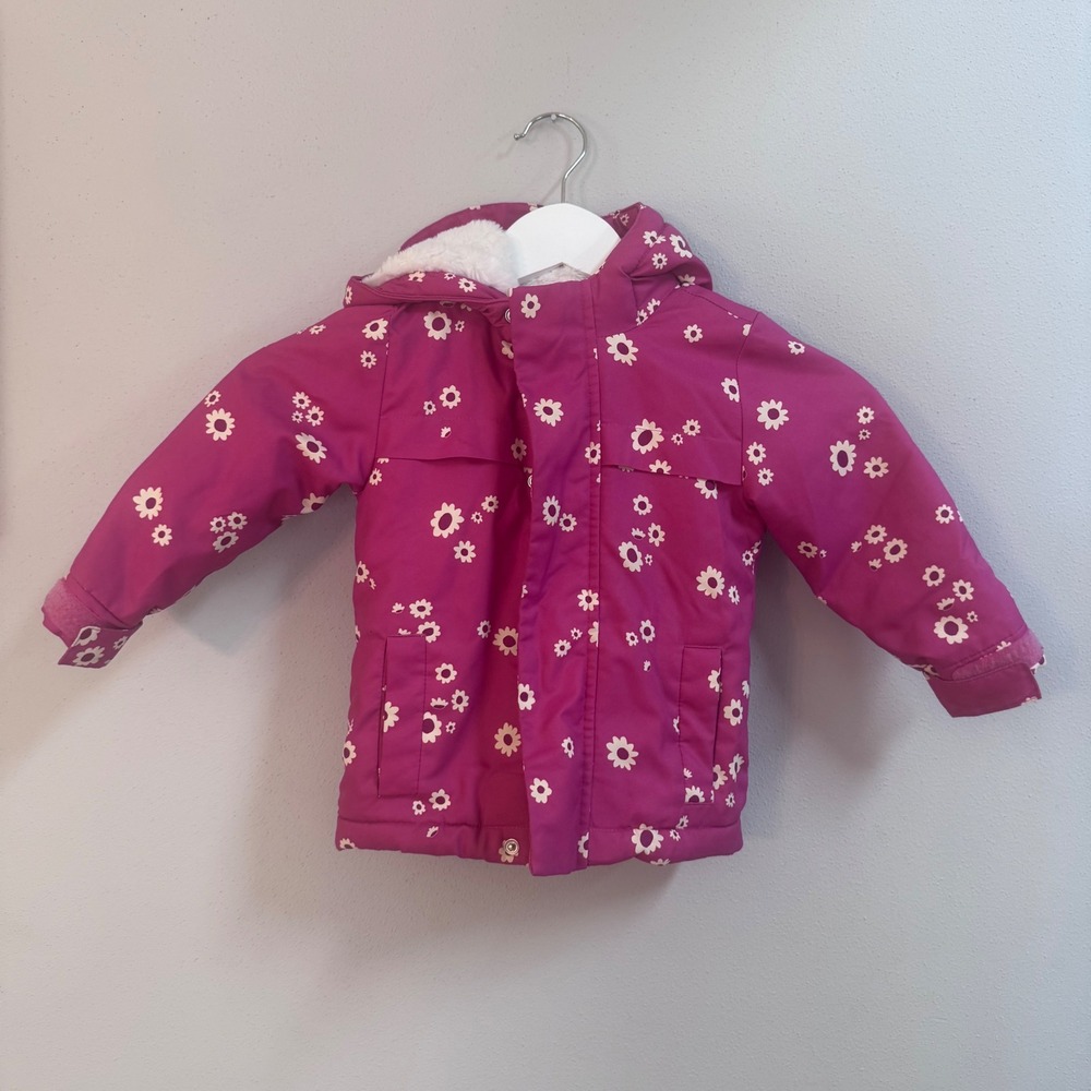 Cat & Jack Magenta Pink Daisy Floral Hooded Faux Fur Lined Winter Jacket 18M